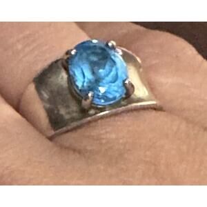 Vintage PD Sterling Silver 7.1 g Swiss Blue Topaz Ring Size 7.5 Wide Band